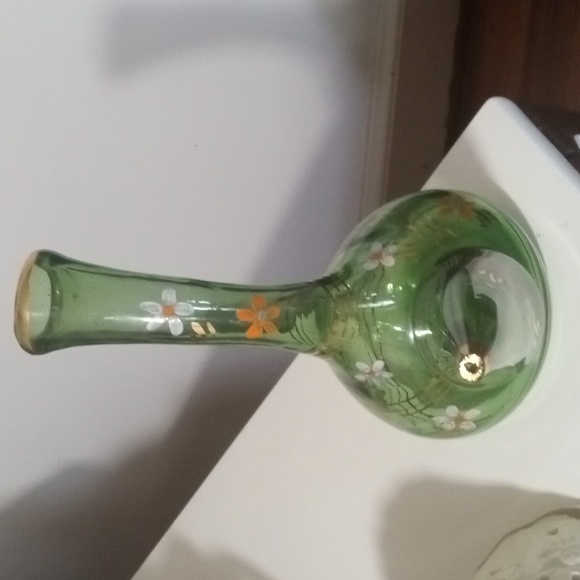 Hand blown glass hand painted enamel floral design gold trim - Picture 2 of 3